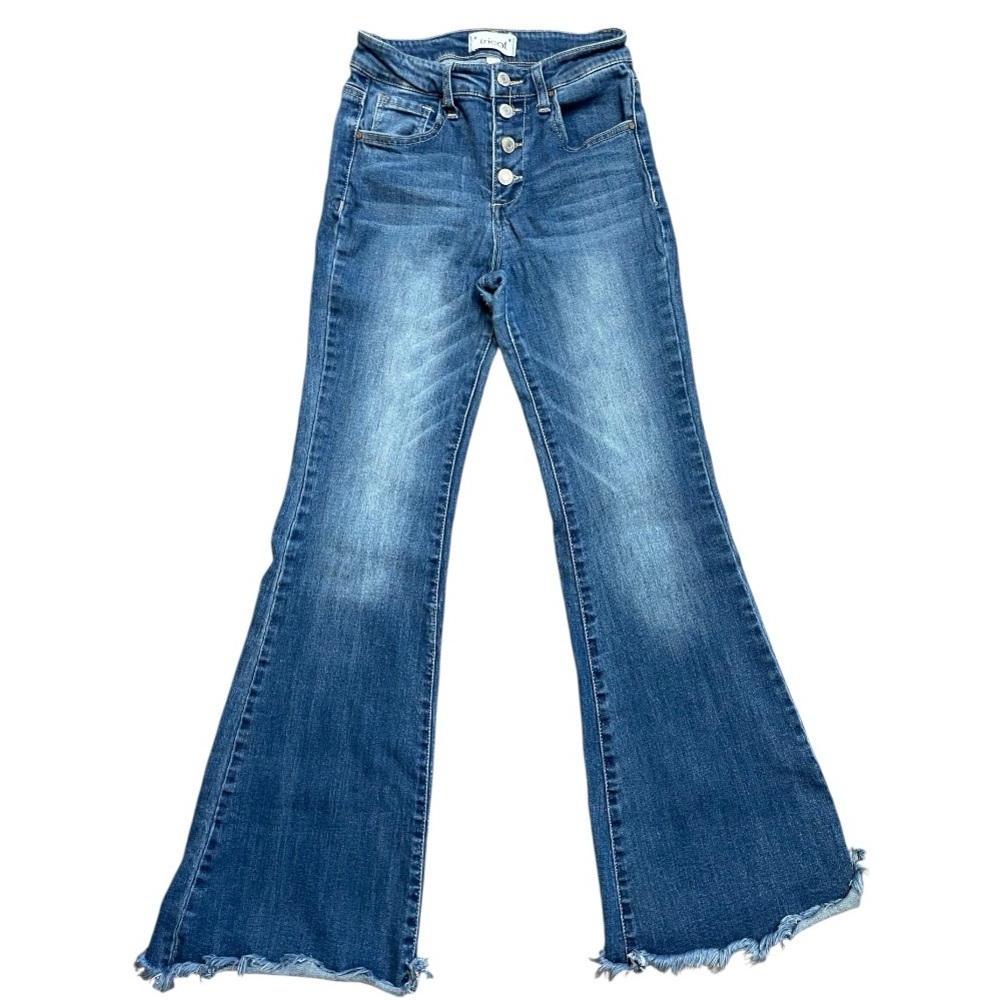 Tricot Flare Leg Taw Hem Button-fly Jeans